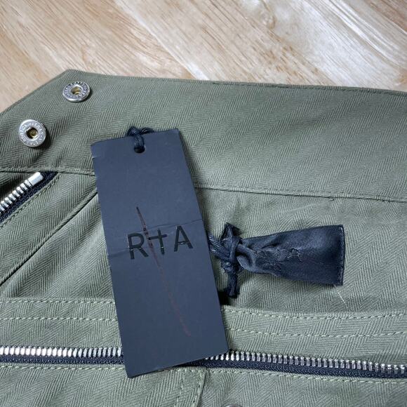 RTA NWT Sivan One Shoulder Mini Dress Size XS Tomboy Green Zipper Accent Button - Picture 5 of 11